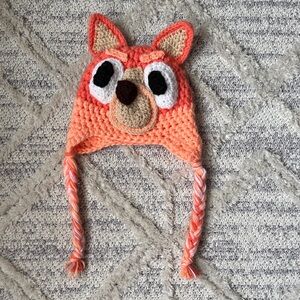 Bingo (Bluey) Handmade Crochet Fox Earflap Beanie - Coral Peach, Youth